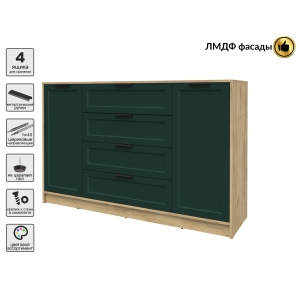 Тумба Тренд КТ-Т160 (Дуб золотой ЛДСП/ Изумруд ЛМДФ) Ш1600 В1020 Г451